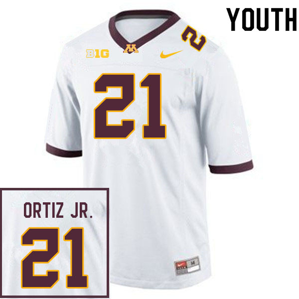 Youth #21 Steven Ortiz Jr. Minnesota Golden Gophers College Football Jerseys Sale-White - Click Image to Close